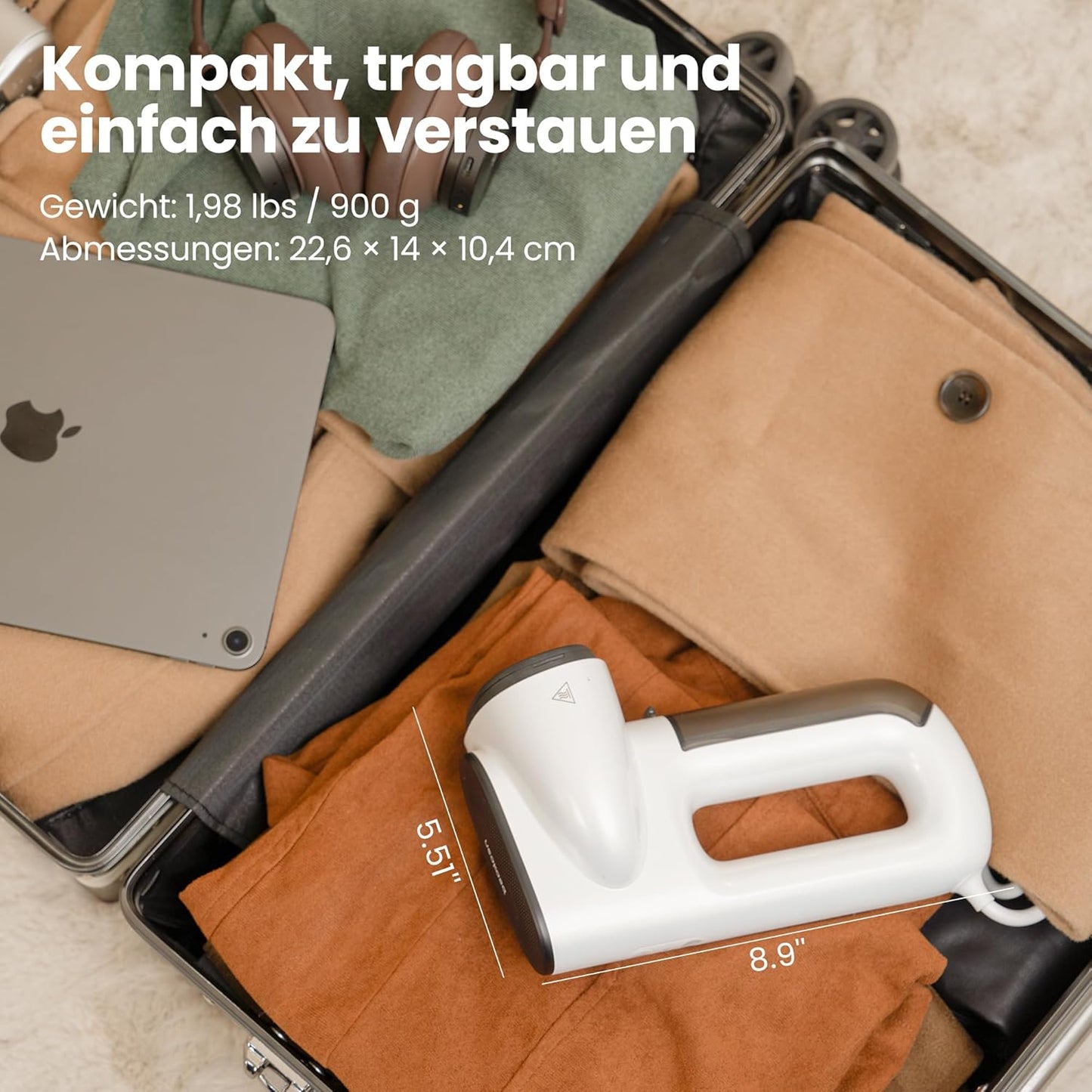 Neakasa handheld clothes steamer shown in use, providing fast and consistent steam to remove wrinkles from shirts, blouses, and everyday garments. The compact and lightweight design makes it suitable for home use or travel, while the 1800W heating system delivers quick warm-up and strong steam flow. The 280ml water tank offers several minutes of continuous steaming for multiple clothing pieces. This steamer works well on cotton, linen, silk, wool, and synthetic fabrics, making it a versatile solution for qu