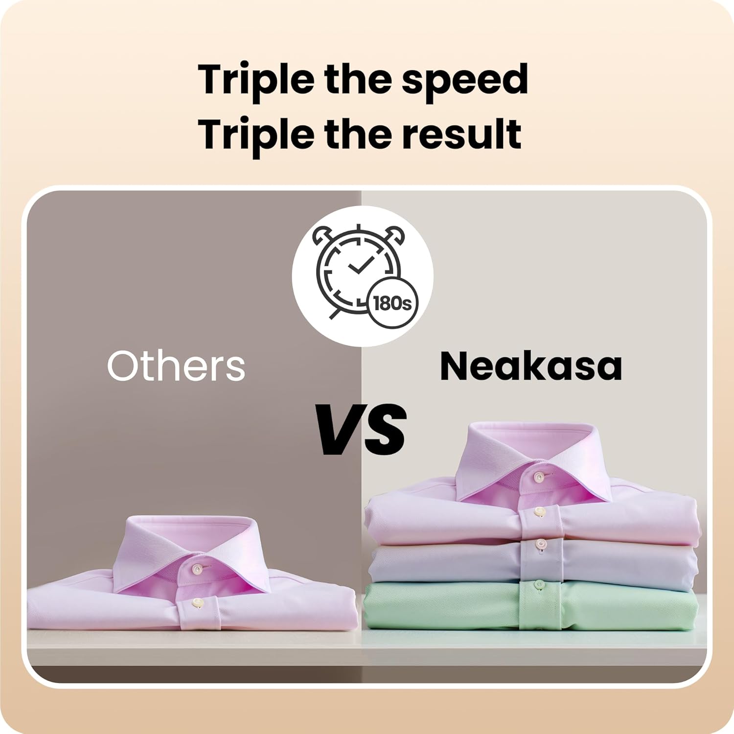 Neakasa handheld clothes steamer shown in use, providing fast and consistent steam to remove wrinkles from shirts, blouses, and everyday garments. The compact and lightweight design makes it suitable for home use or travel, while the 1800W heating system delivers quick warm-up and strong steam flow. The 280ml water tank offers several minutes of continuous steaming for multiple clothing pieces. This steamer works well on cotton, linen, silk, wool, and synthetic fabrics, making it a versatile solution for qu