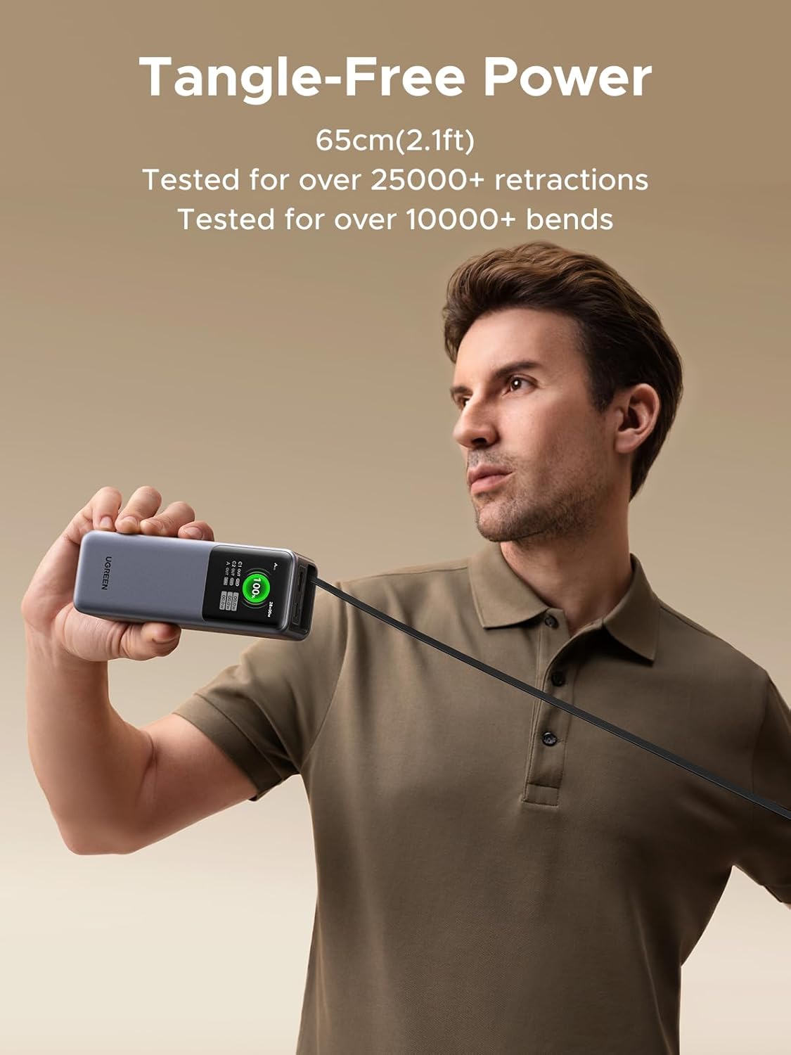 UGREEN 20000mAh portable power bank designed for fast and reliable charging while traveling or on daily commutes. This compact USB-C power bank supports 22.5W PD and QC fast charging technology, allowing smartphones, tablets, and other USB-powered devices to recharge quickly and safely. The slim and lightweight design fits easily in a pocket or bag, making it convenient for outdoor activities, work, or emergencies. Featuring a clear LED display, users can track remaining battery levels at a glance. Built-in