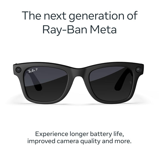Ray-Ban Meta Wayfarer (Gen 2) smart glasses with camera, AI features, open-ear audio and Clear to Grey Transitions® lenses. Capture, call and listen hands-free in iconic style. Perfect for daily use and creators.
