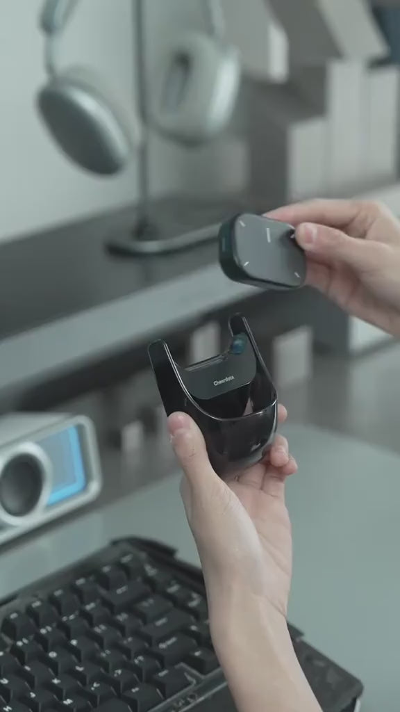 Sleek black OIKKEI 2025 AI Wireless Mouse for PC and laptop featuring an ergonomic design, integrated laser pointer for presentations, Bluetooth and USB wireless connectivity, built-in voice recorder and AI summarisation function. Ideal for business, teaching and creative workflows.